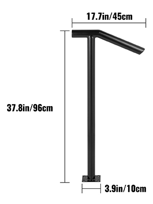 black VEVOR steel railing with dimensions: 37.8in/96cm height, 17.7in/45cm width.
