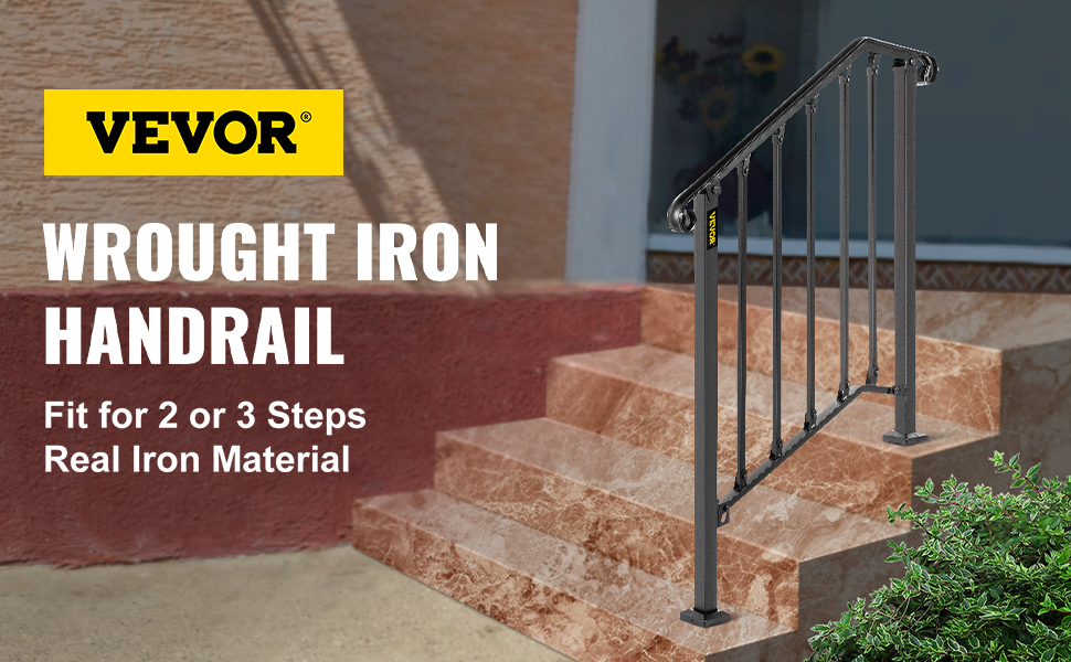 VEVOR outdoor handrails for 2 or 3 steps, made of real wrought iron.