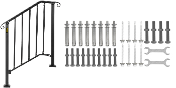 VEVOR outdoor handrails with mounting hardware and tools set, black metal handrail.