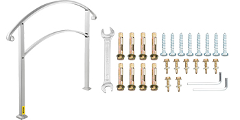 VEVOR outdoor handrails with installation hardware, screws, bolts, and wrench included.