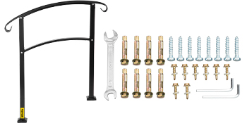 VEVOR handrail for outdoor steps with installation hardware and tools included.