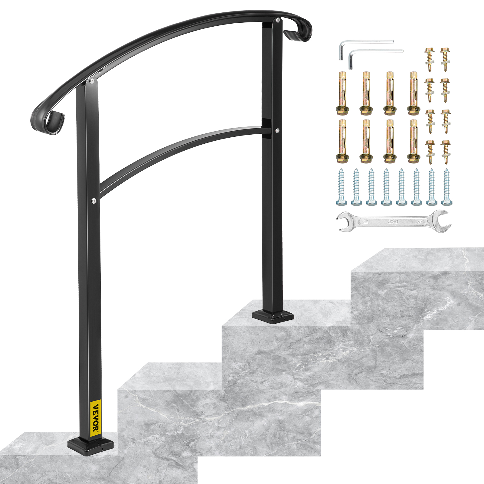 VEVOR handrail for outdoor steps with installation hardware.