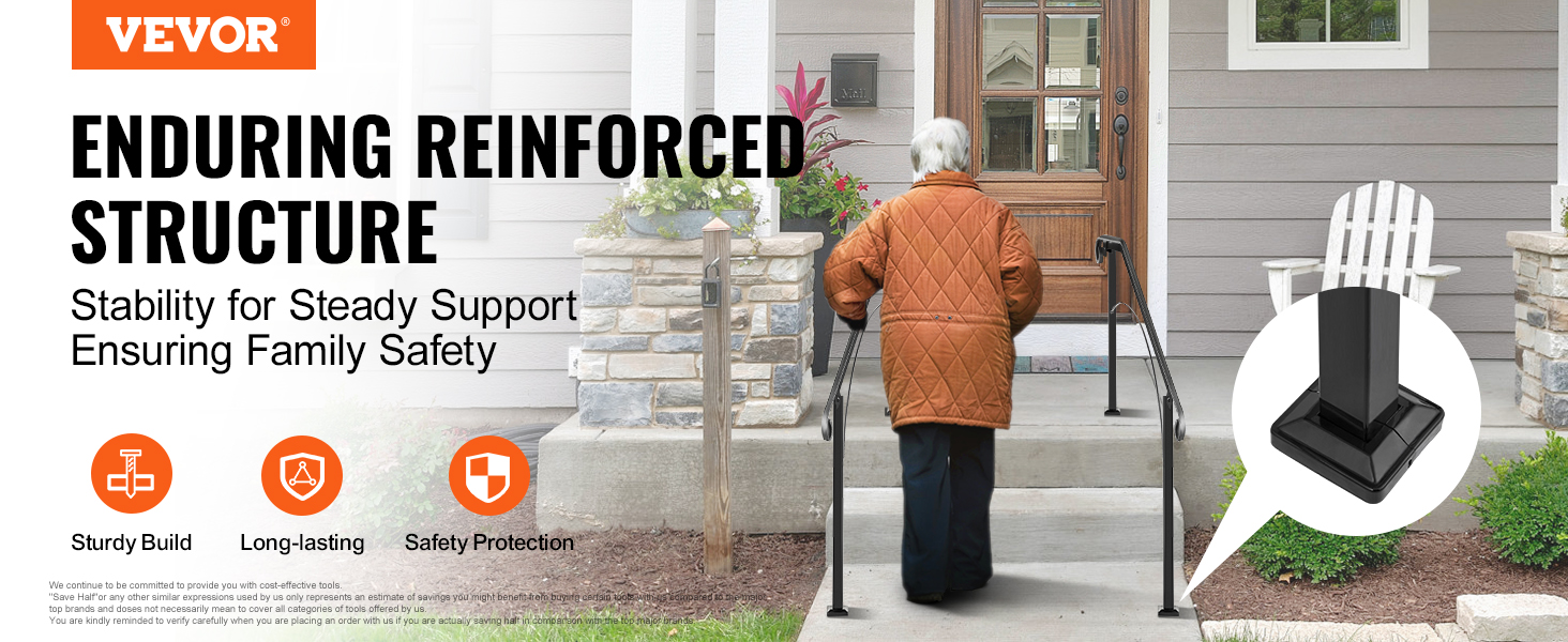 VEVOR outdoor handrails for reinforced stability and family safety on front steps.