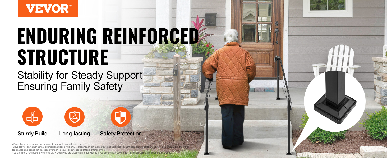 VEVOR handrails for outdoor steps providing sturdy support and safety for families.