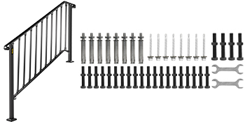 VEVOR handrails for outdoor steps with mounting hardware and tools included.