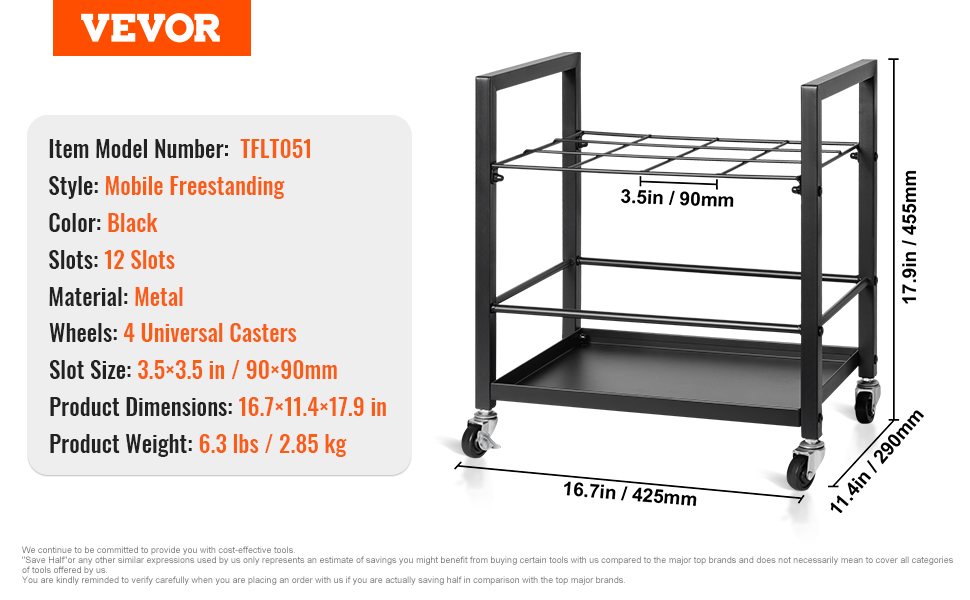 VEVOR blueprint storage rack, mobile freestanding, black, metal, 12 slots, 4 universal casters, dimensions 16.7x11.4x17.9in.