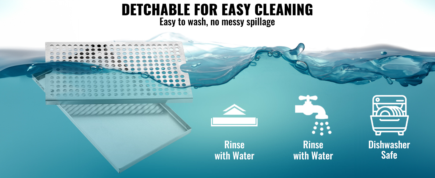 VEVOR beer drip tray detachable for easy cleaning, rinse with water or dishwasher safe