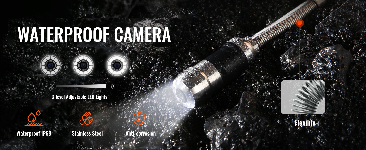 hd veekindel kaamera tutvustada 3-tasandil reguleeritav led tuled, roostevabast terasest ehitada ja paindlikkust.