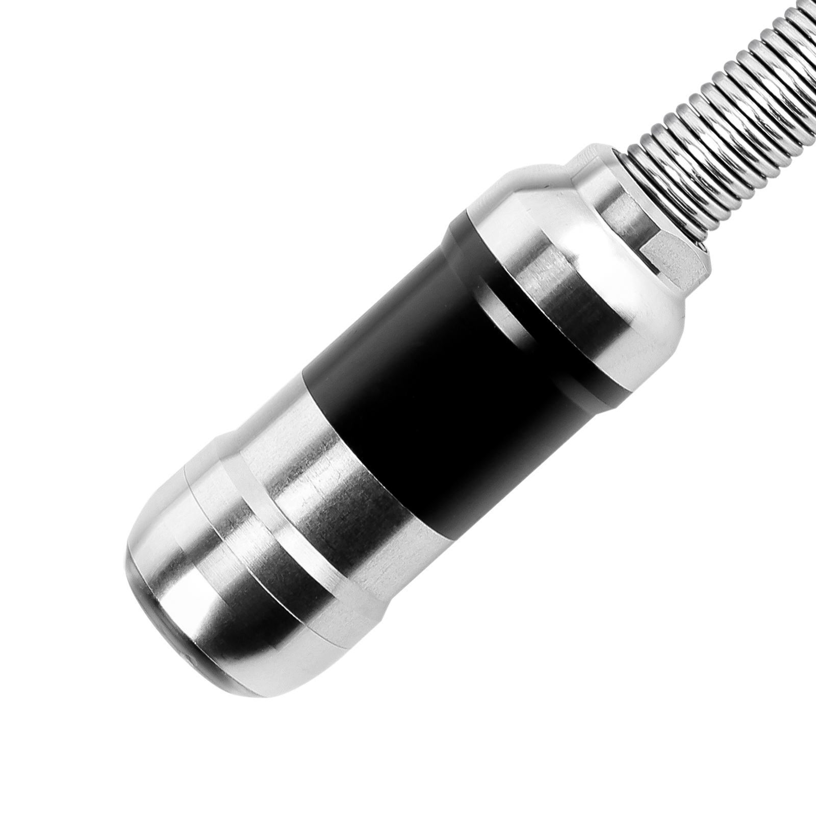 VEVOR sewer camera stainless steel probe with black grip section and flexible coil end.
