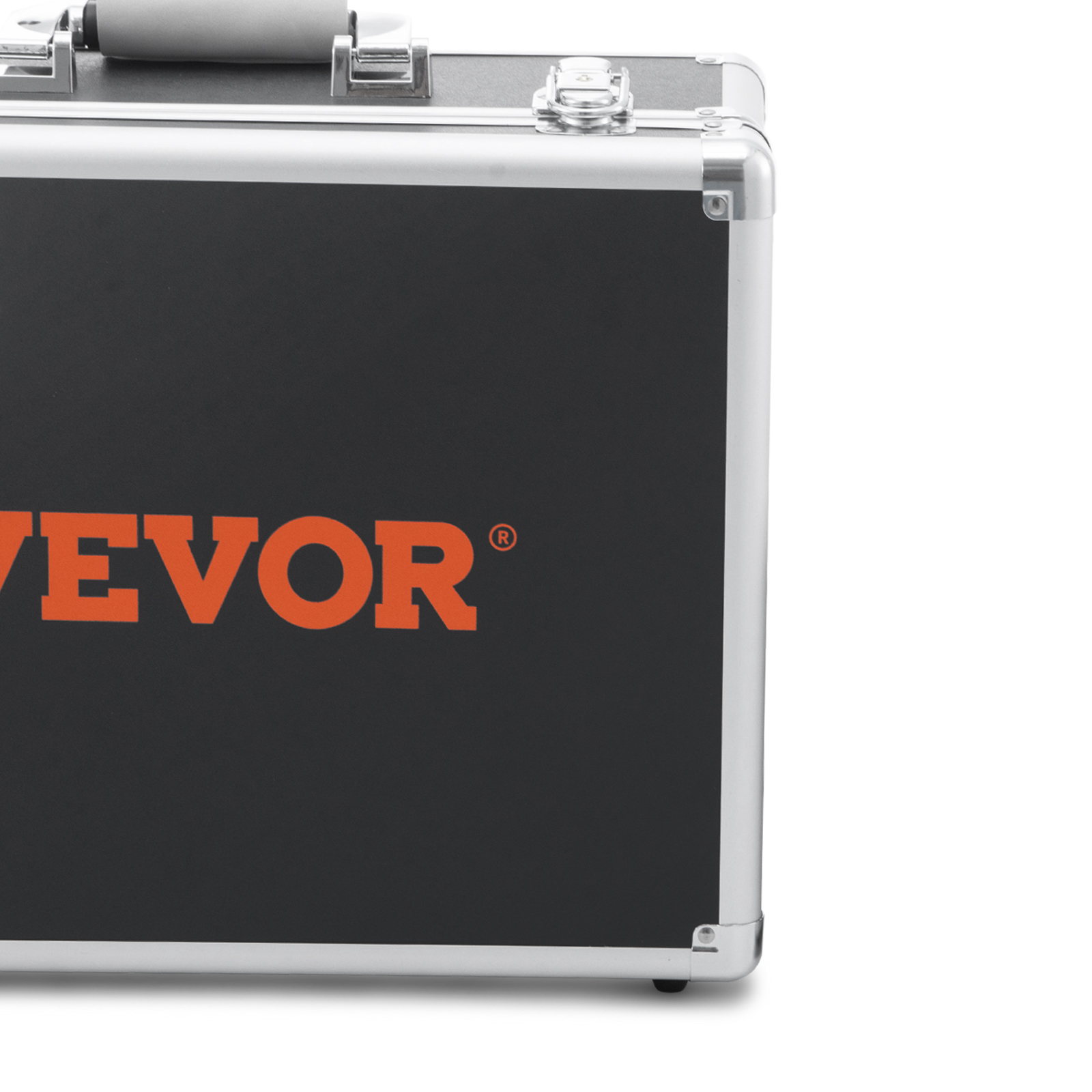 VEVOR sewer camera carrying case with a silver frame and black panel featuring the VEVOR logo in orange.