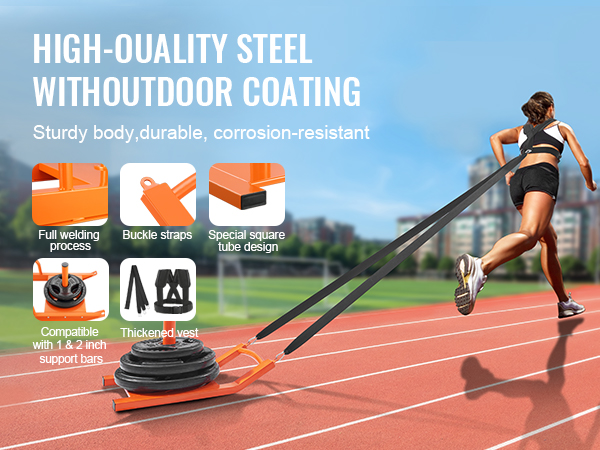VEVOR weight training pull sled with outdoor coating for durability, buckle straps, and a thickened vest.