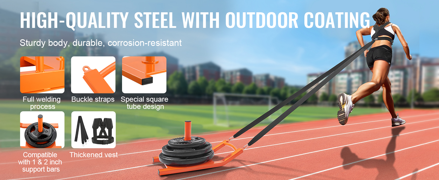 VEVOR weight training pull sled with outdoor coating for durability, buckle straps, and a thickened vest.