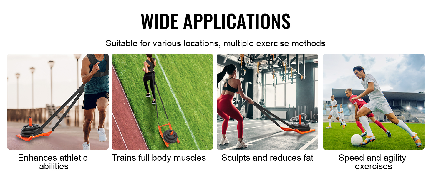 VEVOR weight training pull sled for athletic training, body muscles, fat reduction, and agility exercises.