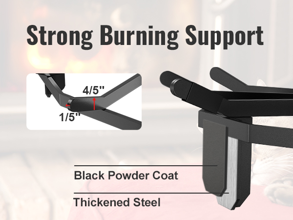 VEVOR log grate with black powder coat, thickened steel, and strong burning support.