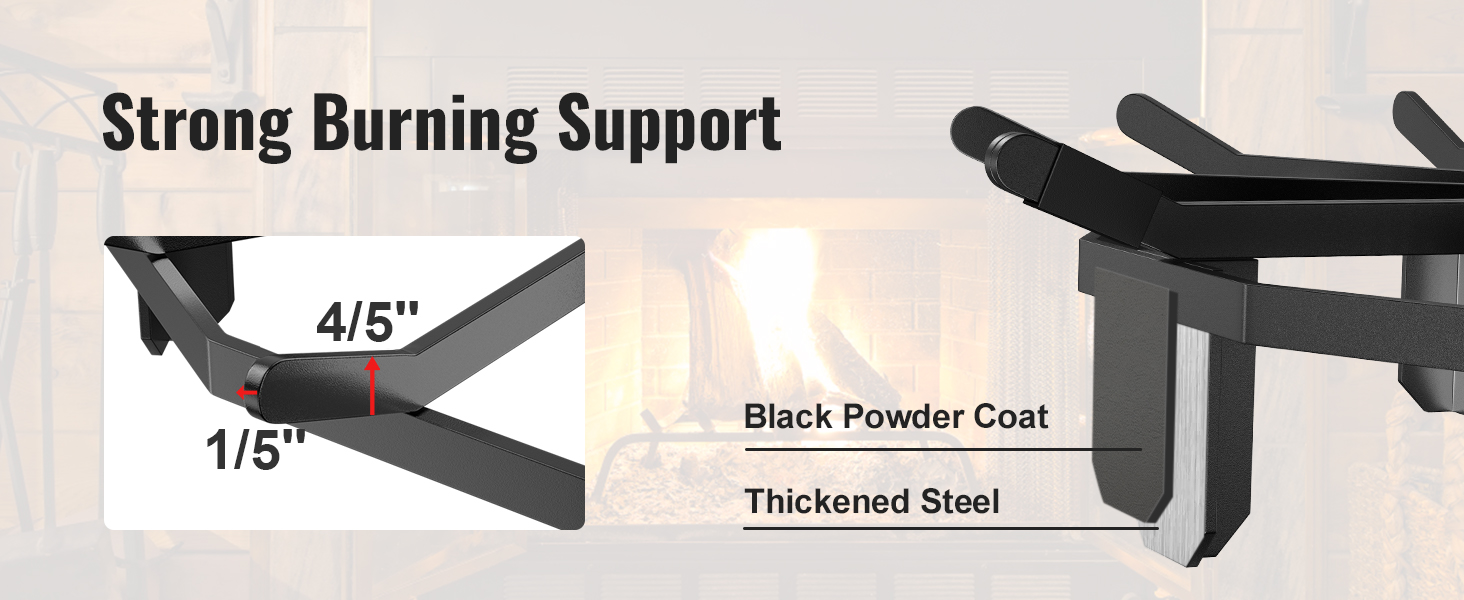 VEVOR log grate with black powder coat, thickened steel, and strong burning support.