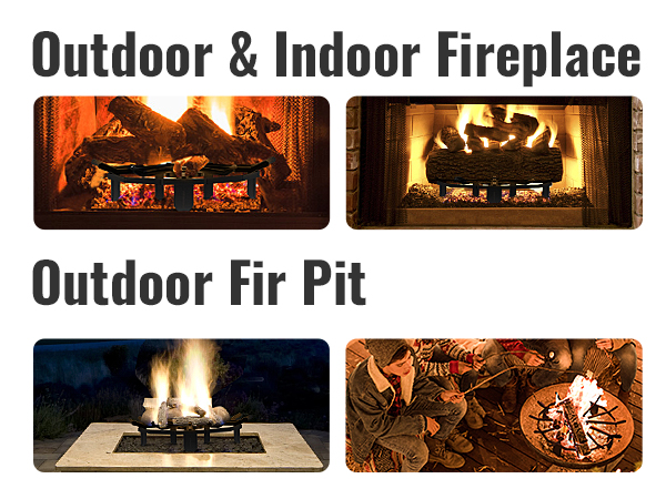 VEVOR log grate for indoor fireplaces and outdoor fire pits, showcasing cozy fireside moments.