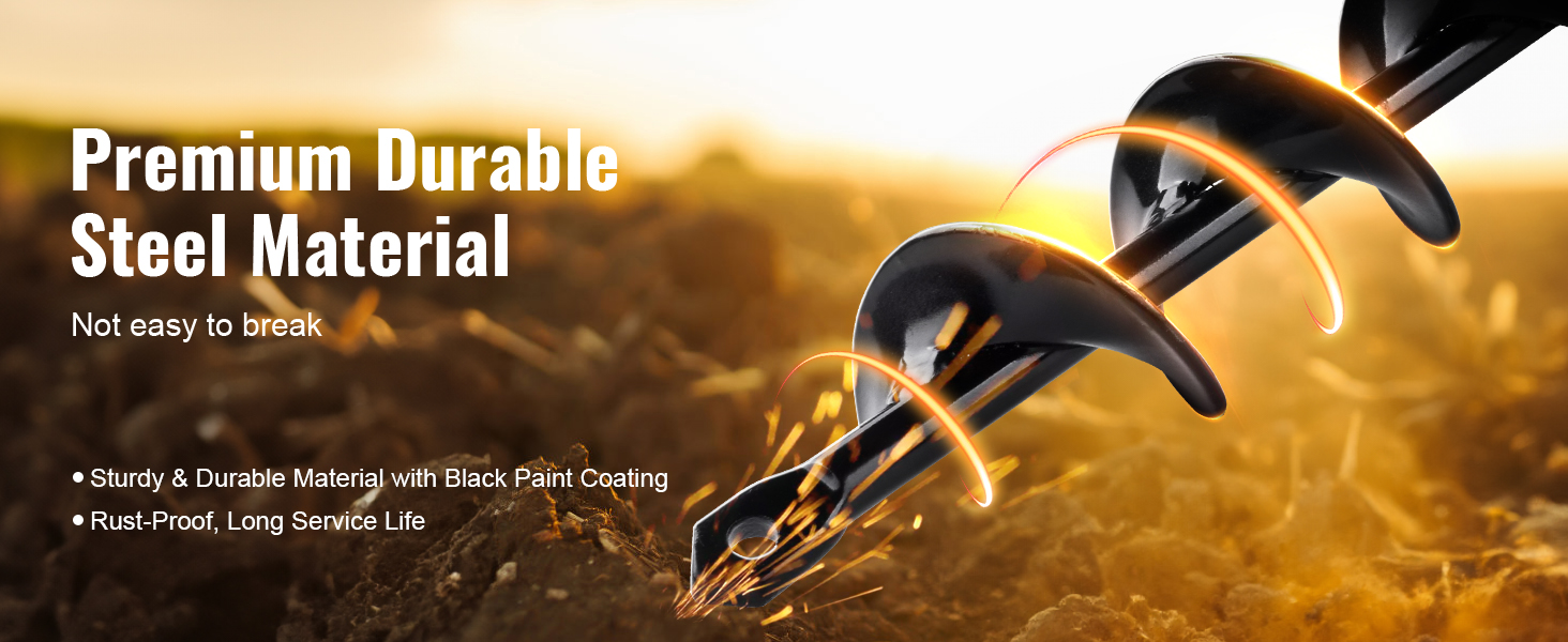 VEVOR auger drill bit with durable steel, black paint coating, rust-proof for long service life.