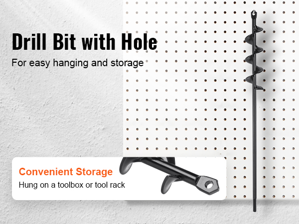 VEVOR auger drill bit with hole for easy hanging and convenient storage on tool racks.