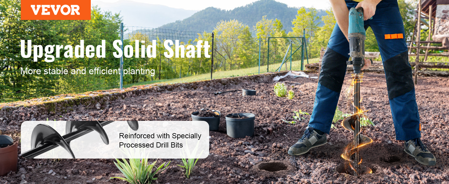 VEVOR auger drill bits for efficient planting with upgraded solid shaft and specially processed design.