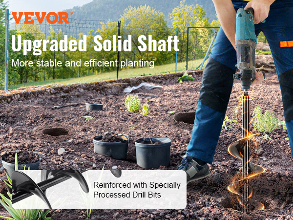 VEVOR auger drill bits for planting drilling into soil, showcasing reinforced, stable shaft design.