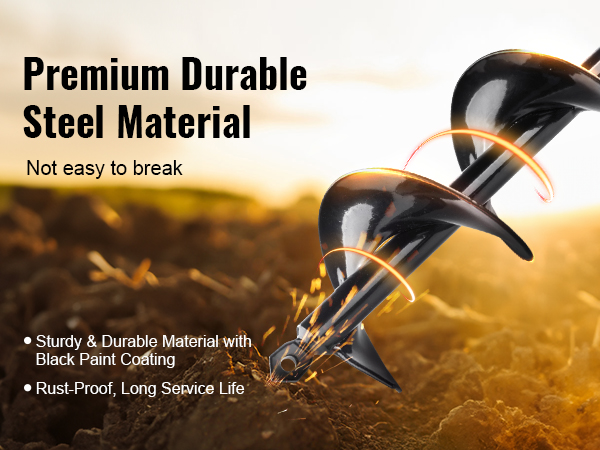 premium durable steel material with black paint coating, VEVOR auger drill bits for planting.