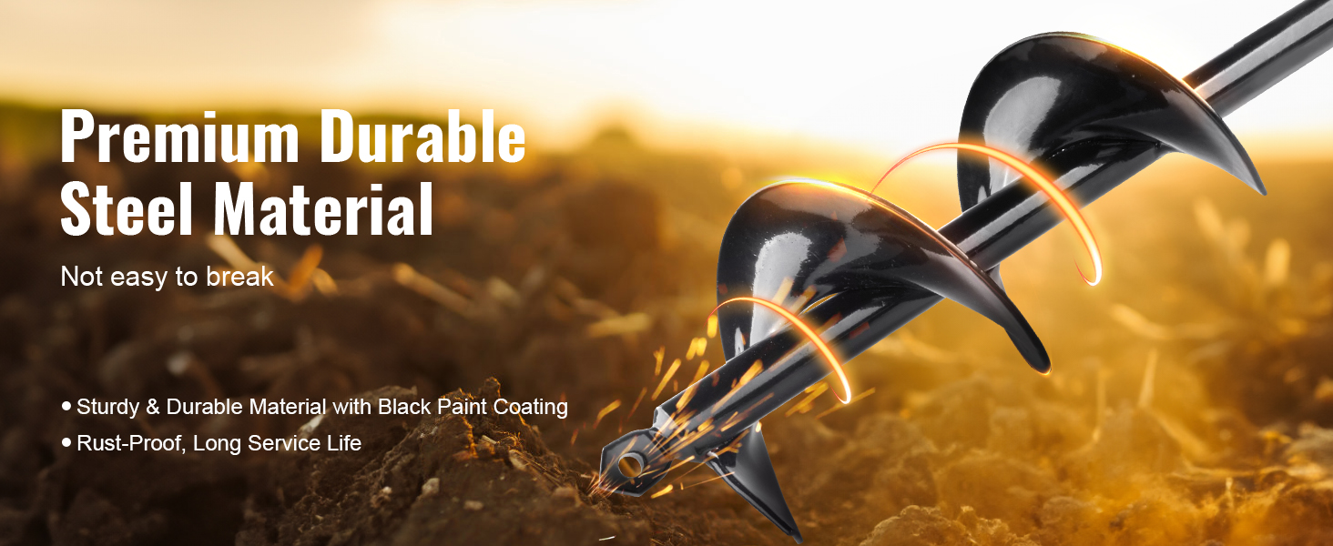 premium durable steel material with black paint coating, VEVOR auger drill bits for planting.