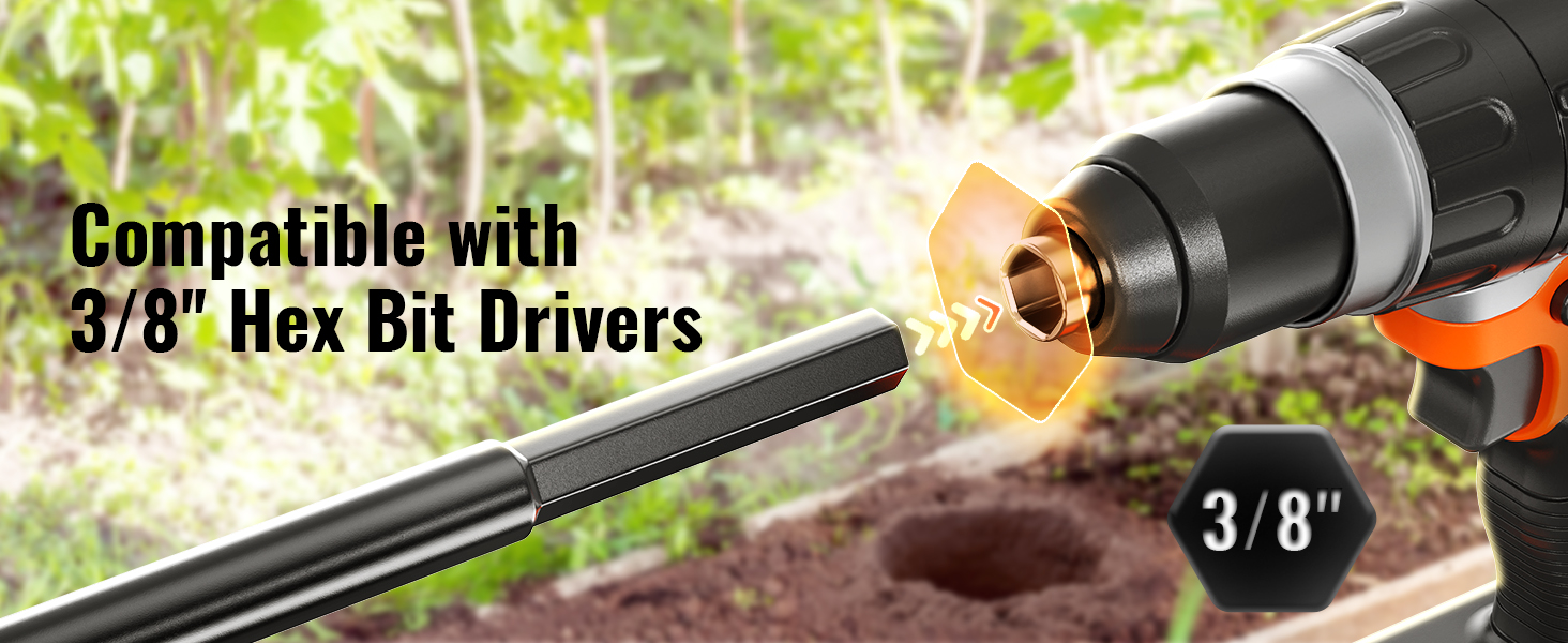 compatible with 3/8" hex bit drivers, VEVOR auger drill bits for planting.