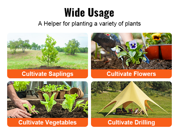 wide usage of VEVOR auger drill bits for planting saplings, flowers, and vegetables.