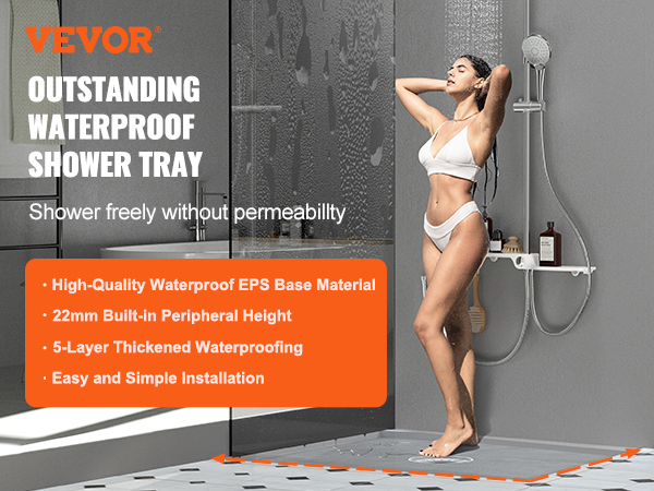 VEVOR shower curb kit, waterproof shower tray, easy installation, high-quality eps base, 5-layer waterproofing.