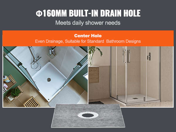 VEVOR shower curb kit with 160mm built-in drain hole for efficient bathroom drainage.