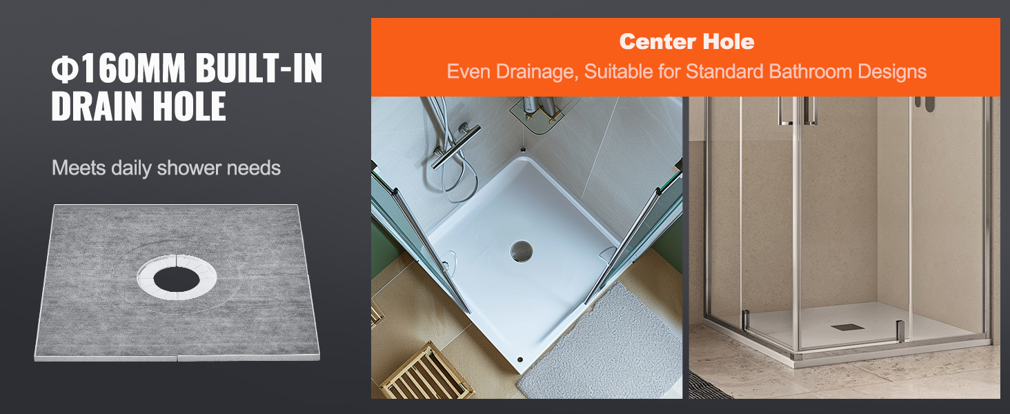 VEVOR shower curb kit with 160mm built-in drain hole for efficient bathroom drainage.