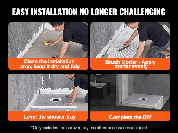 VEVOR shower curb kit sizes: 36x36", 72x48", 60x38", 60x38", 72x72".