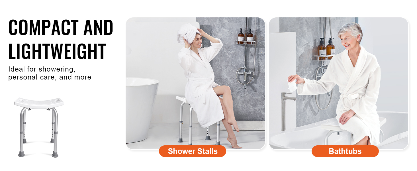 compact and lightweight VEVOR shower chair, ideal for shower stalls and bathtubs, perfect for personal care.