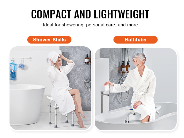 compact and lightweight VEVOR shower chair for shower stalls and bathtubs, ideal for personal care.