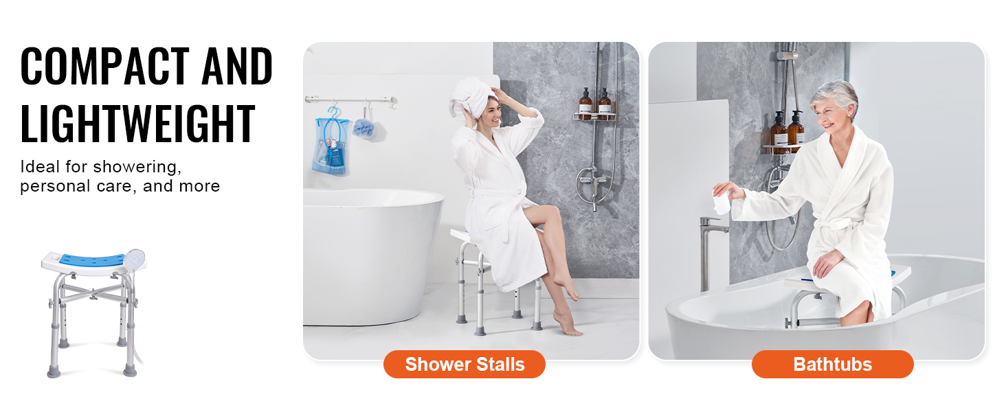 compact and lightweight VEVOR shower chair for shower stalls and bathtubs, ideal for personal care.