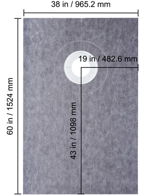 VEVOR shower curb kit dimensions: 60x38 inches with center drain placement of 19 inches.