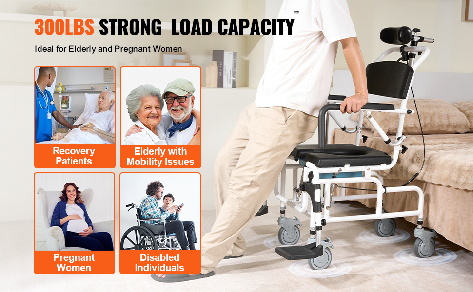 VEVOR shower wheelchair for recovery patients, elderly with mobility issues, pregnant women, disabled individuals.