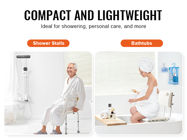 compact and lightweight VEVOR shower chair ideal for shower stalls and bathtubs, enhances personal care.