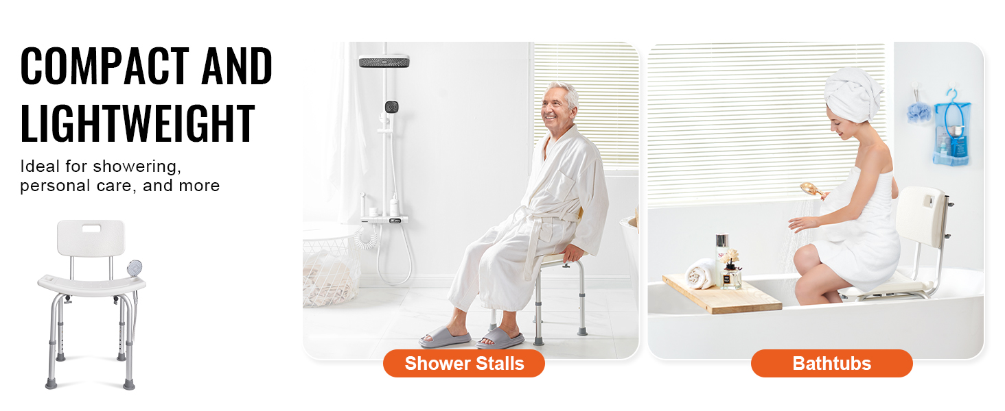 compact and lightweight VEVOR shower chair ideal for shower stalls and bathtubs, enhances personal care.