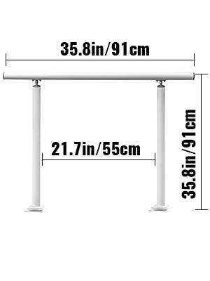 VEVOR outdoor stair railing, 35.8in height and width, 21.7in between posts.