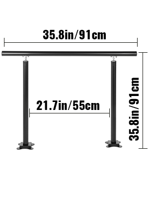 VEVOR outdoor stair railing, dimensions: 35.8in/91cm height, 21.7in/55cm width.