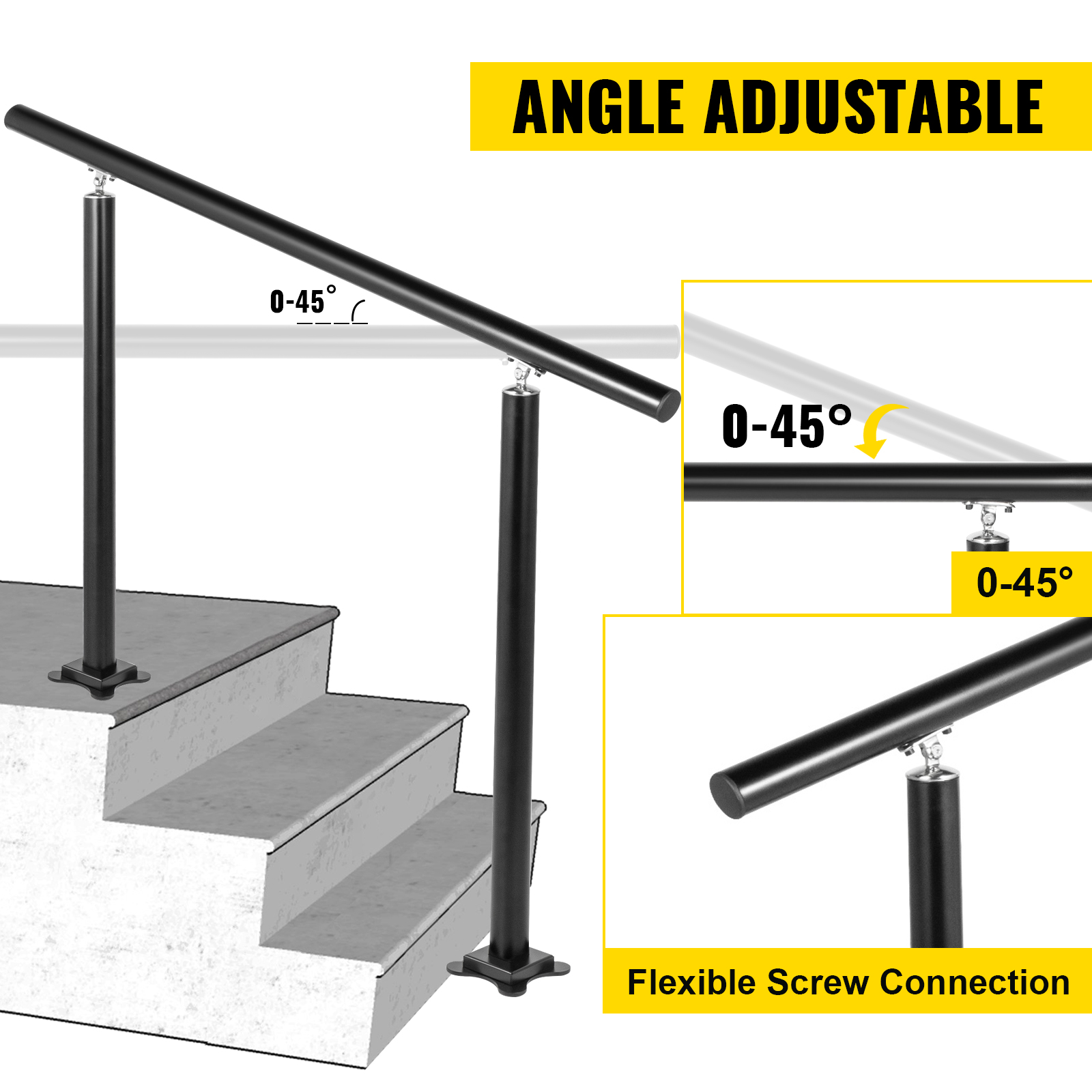 angle adjustable VEVOR outdoor stair railing with 0-45° flexibility.