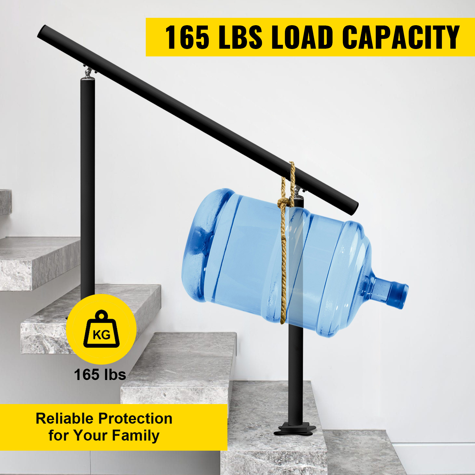 VEVOR outdoor stair railing with 165 lbs load capacity, reliable protection for family.