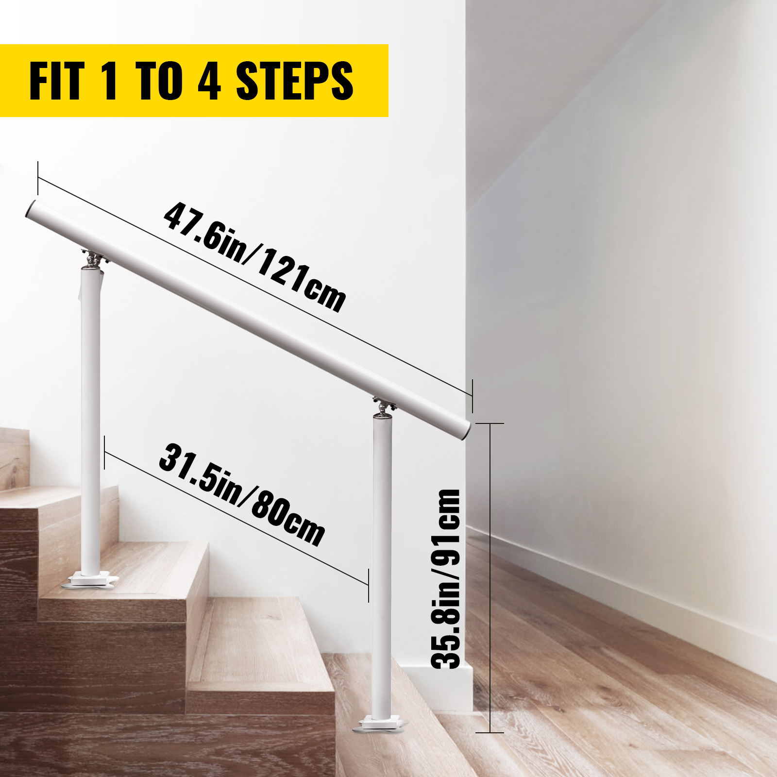 VEVOR outdoor stair railing kit for 1 to 4 steps with dimensions 47.6in x 35.8in