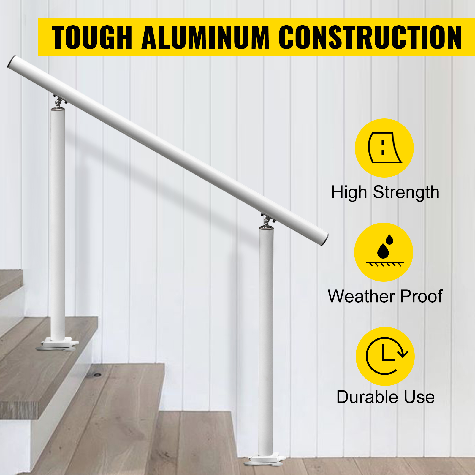 VEVOR outdoor stair railing kit with tough aluminum construction, high strength, weather proof, durable use.
