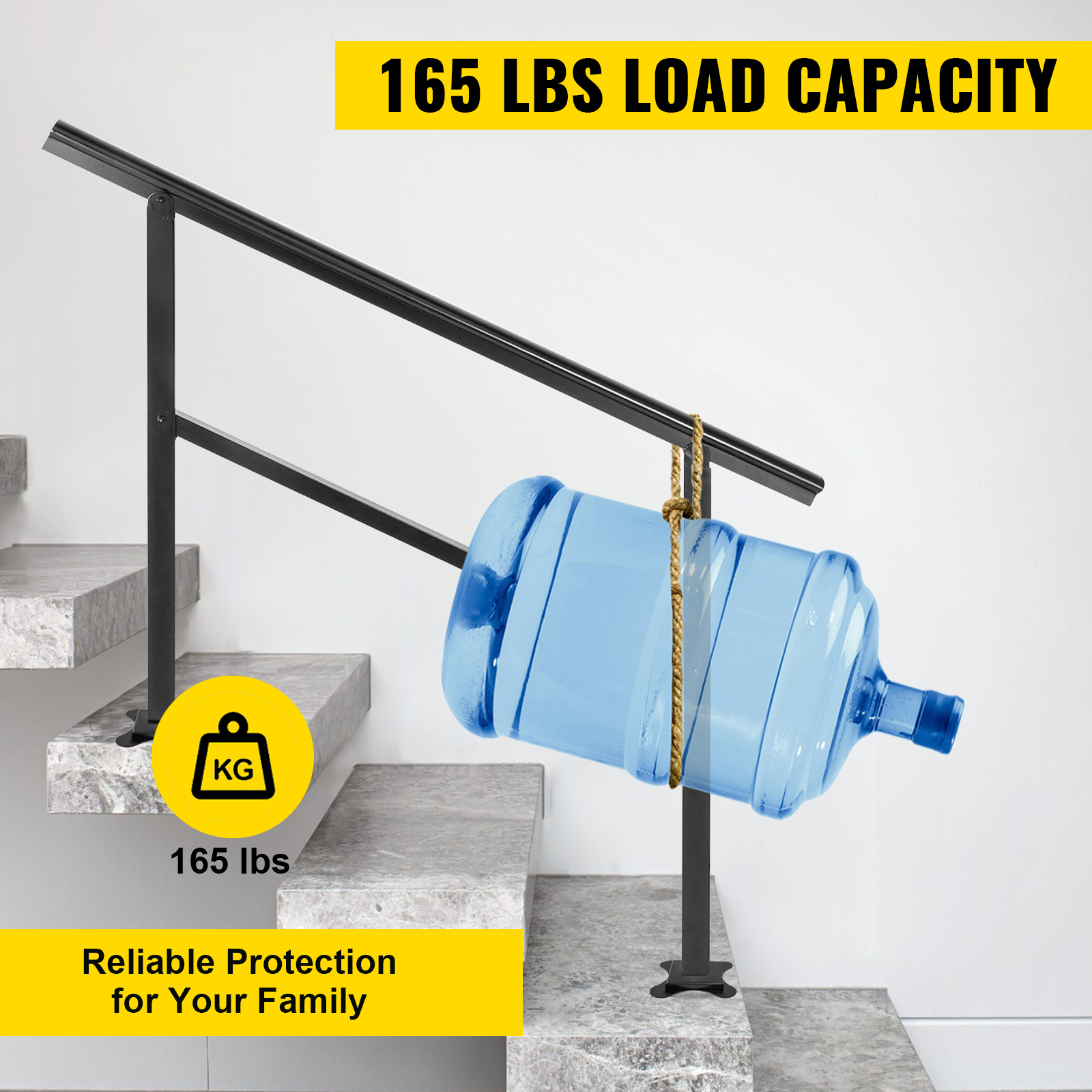 VEVOR outdoor handrail with 165 lbs load capacity for reliable family protection.