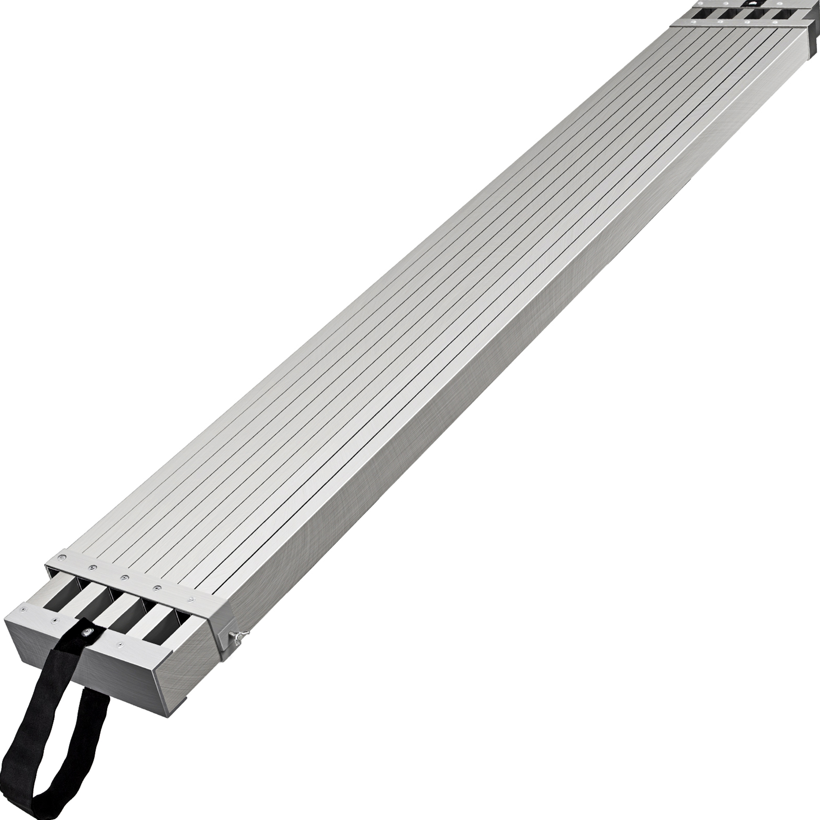 VEVOR aluminum work plank with black carrying strap, folded and ready for transport.