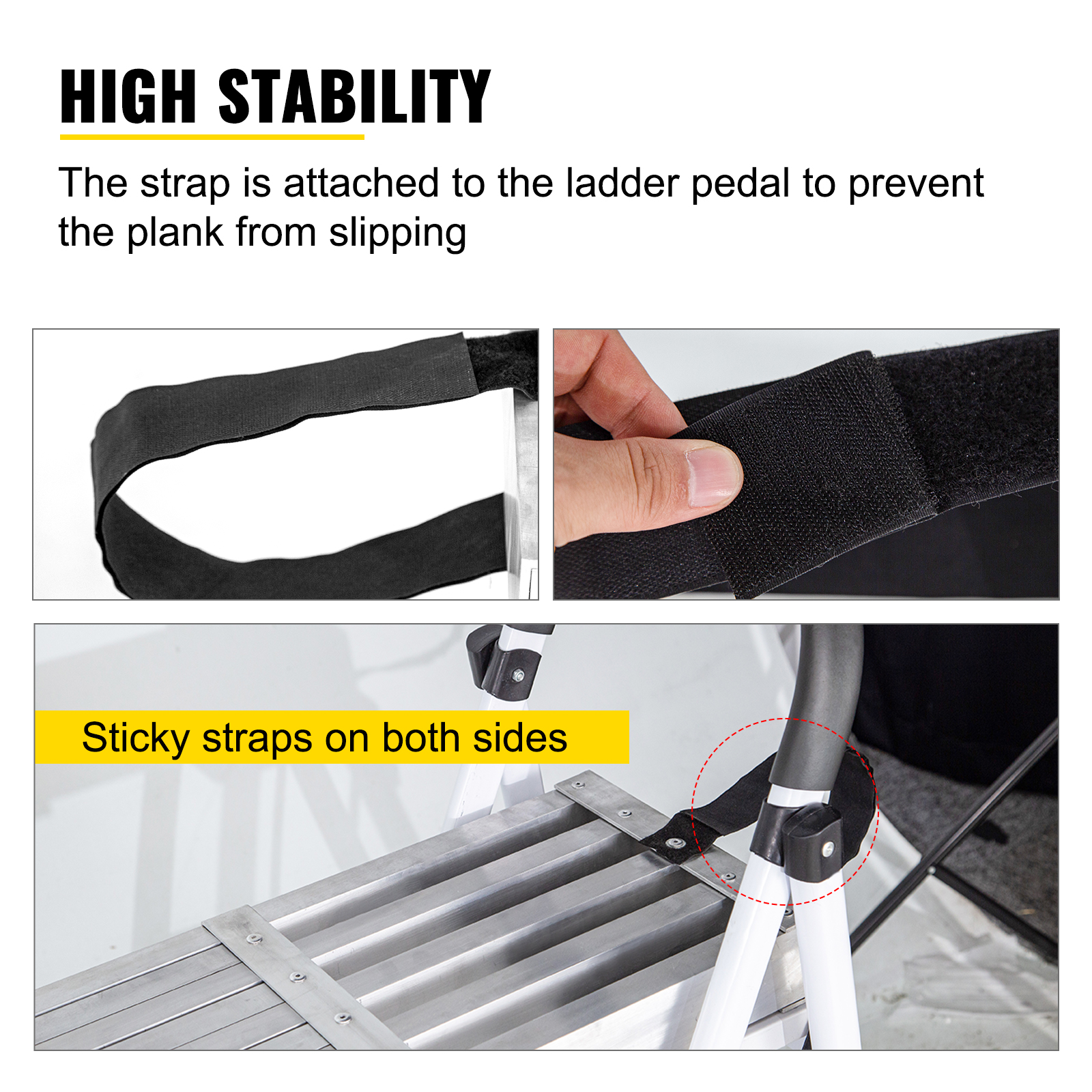 VEVOR aluminum work plank with secure ladder straps for high stability.