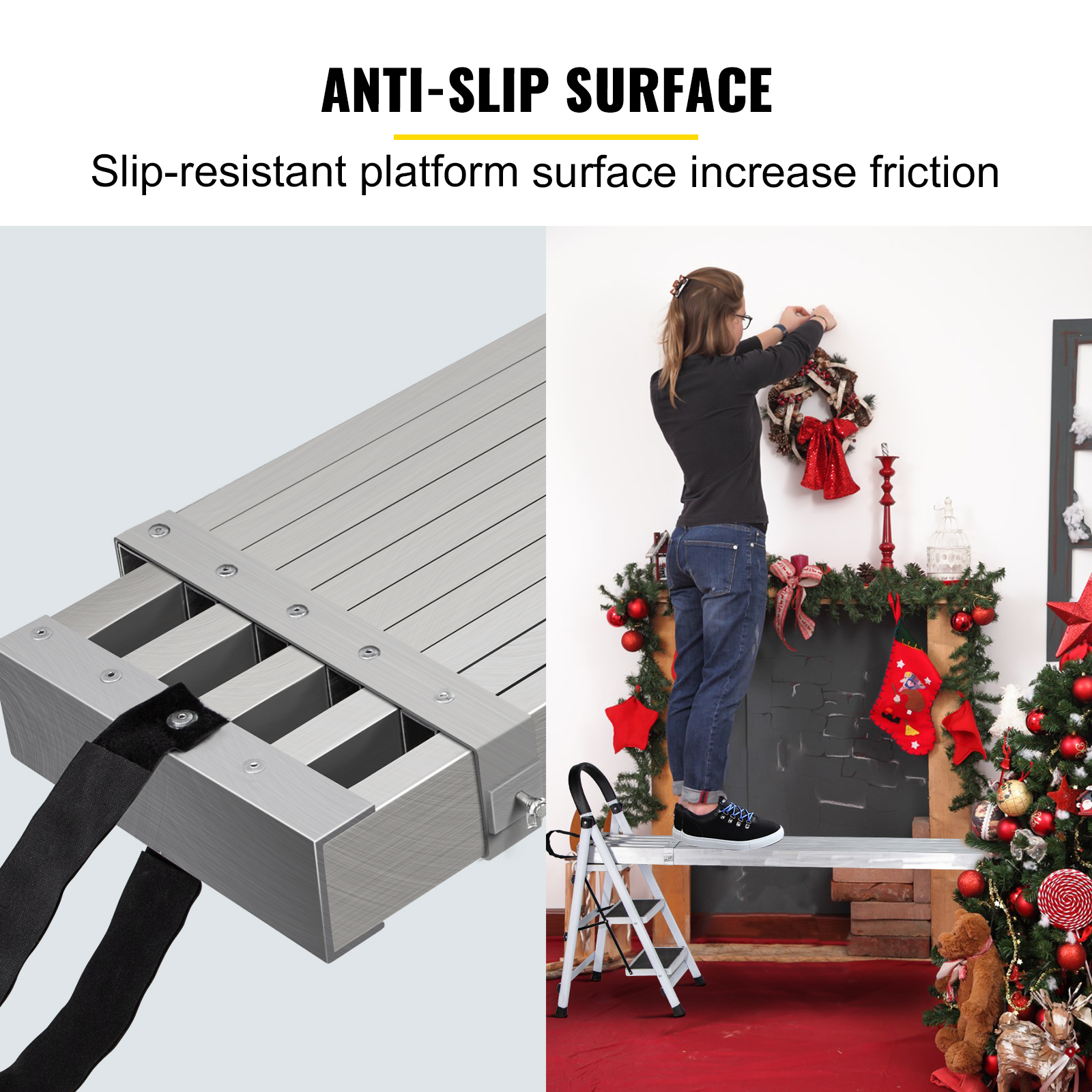 VEVOR aluminum work plank with anti-slip surface for safe decorating.