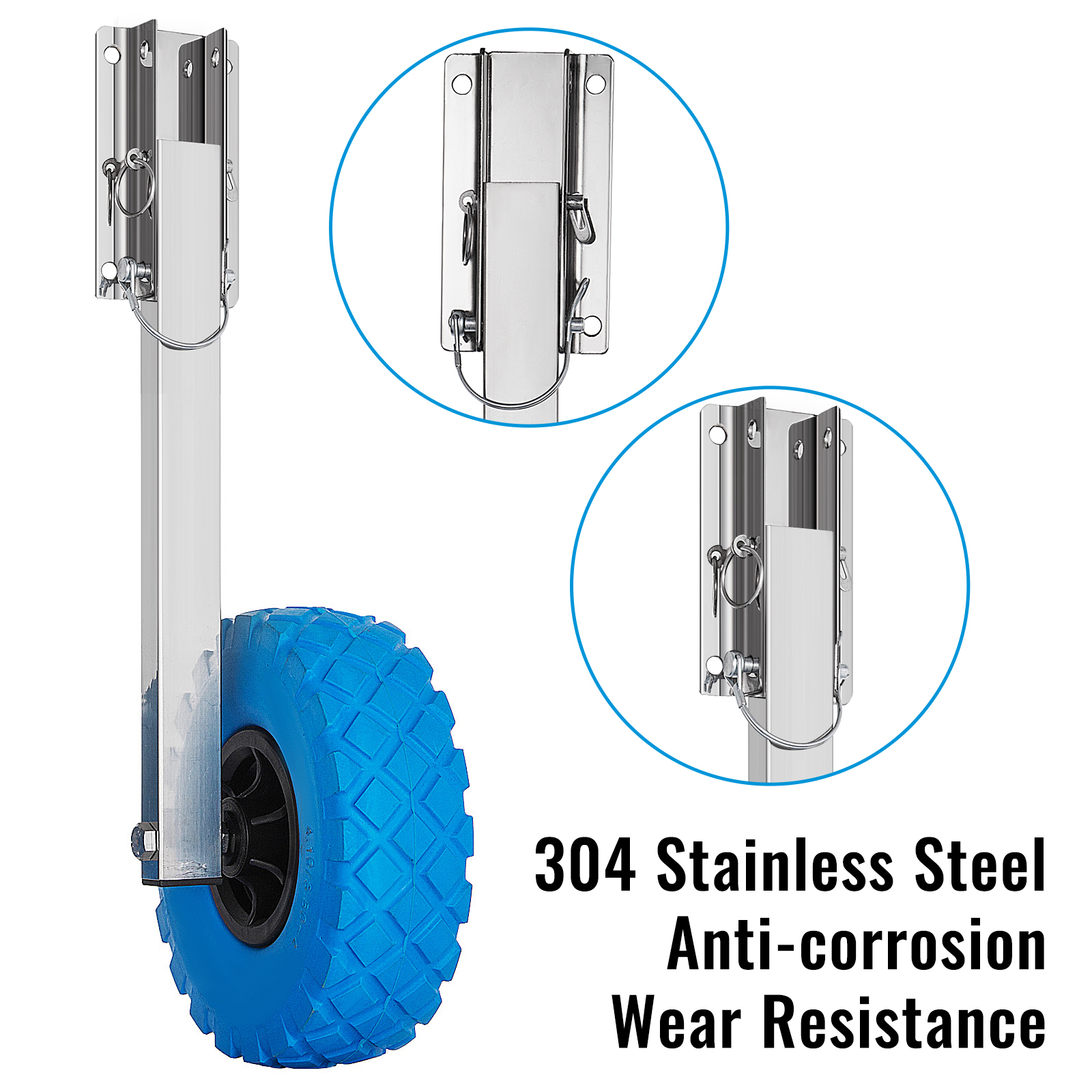 VEVOR boat transom launching wheel, 304 stainless steel, blue tire, anti-corrosion.